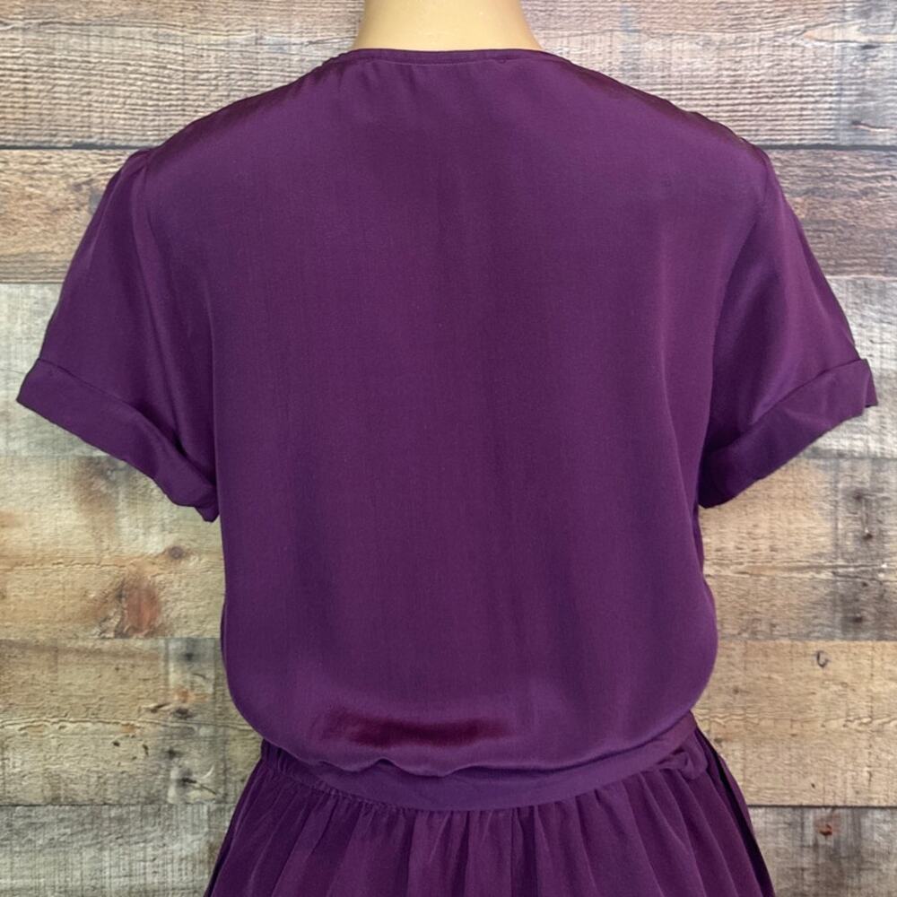 Rory Beca 100% Silk Purple Wrap Romper Short Sleeve Shorts Size Medium - Picture 6 of 13